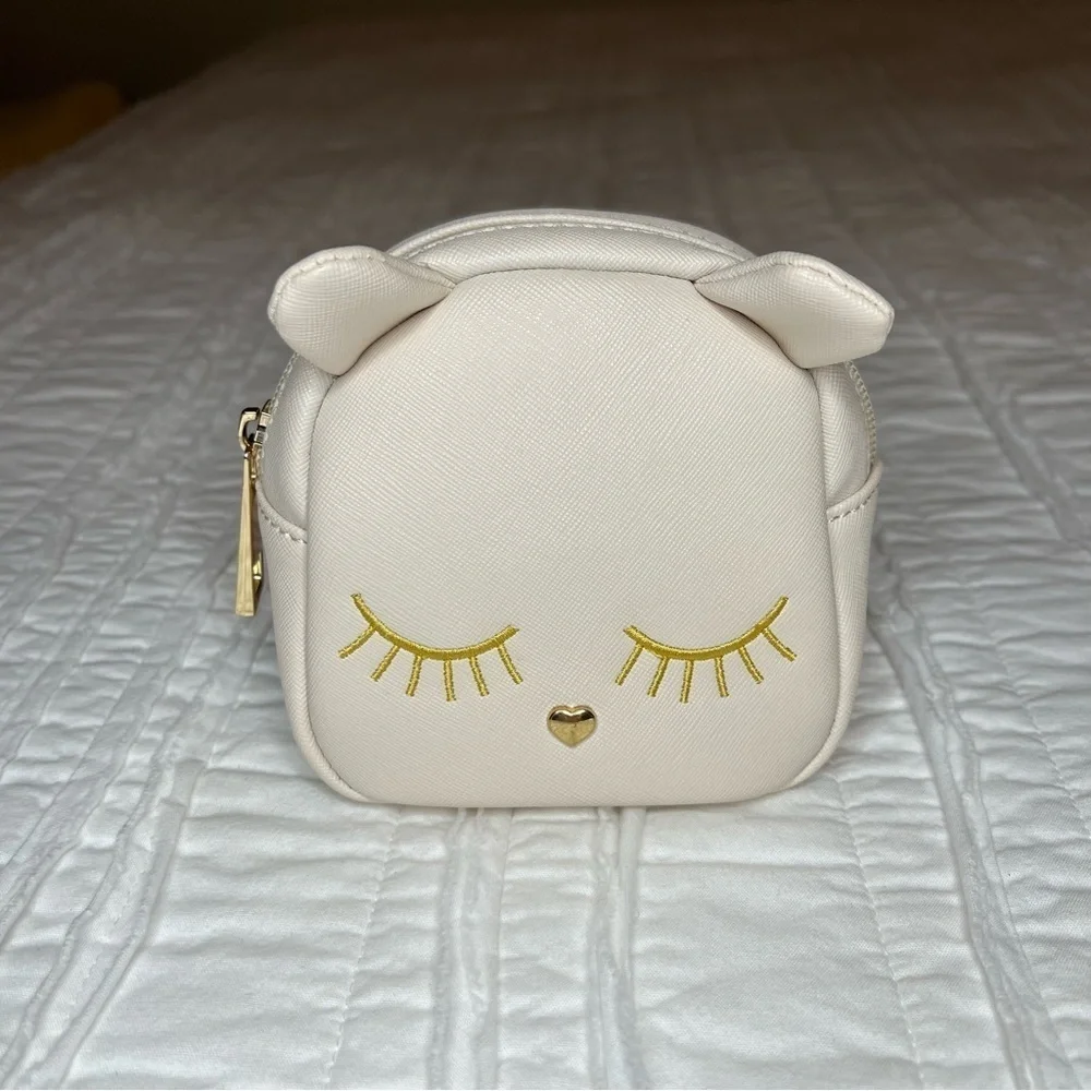 2/$30 Kitty Cosmetic Bag in Blush Pink Color with Gold Detail- Small